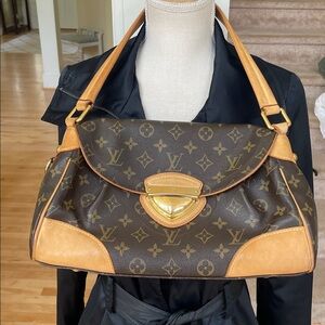 Louis Vuitton Beverly MM Monogram Canvas Shoulder Bag with Tan Leather Trim
